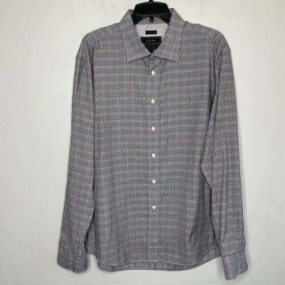 JOS A BANK Shirt Mens XL Tailored Fit Button Up Spread Collar Check Black Tan - Picture 1 of 9